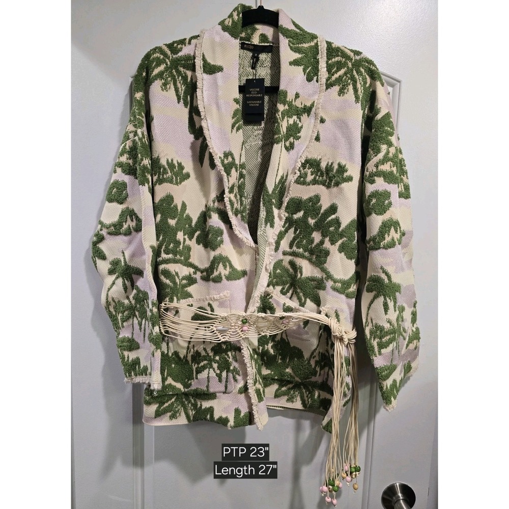NWT Maje Imprime Aloha Beige Belted Cardigan Sweater Jacket Size 3 (L) MSRP $355